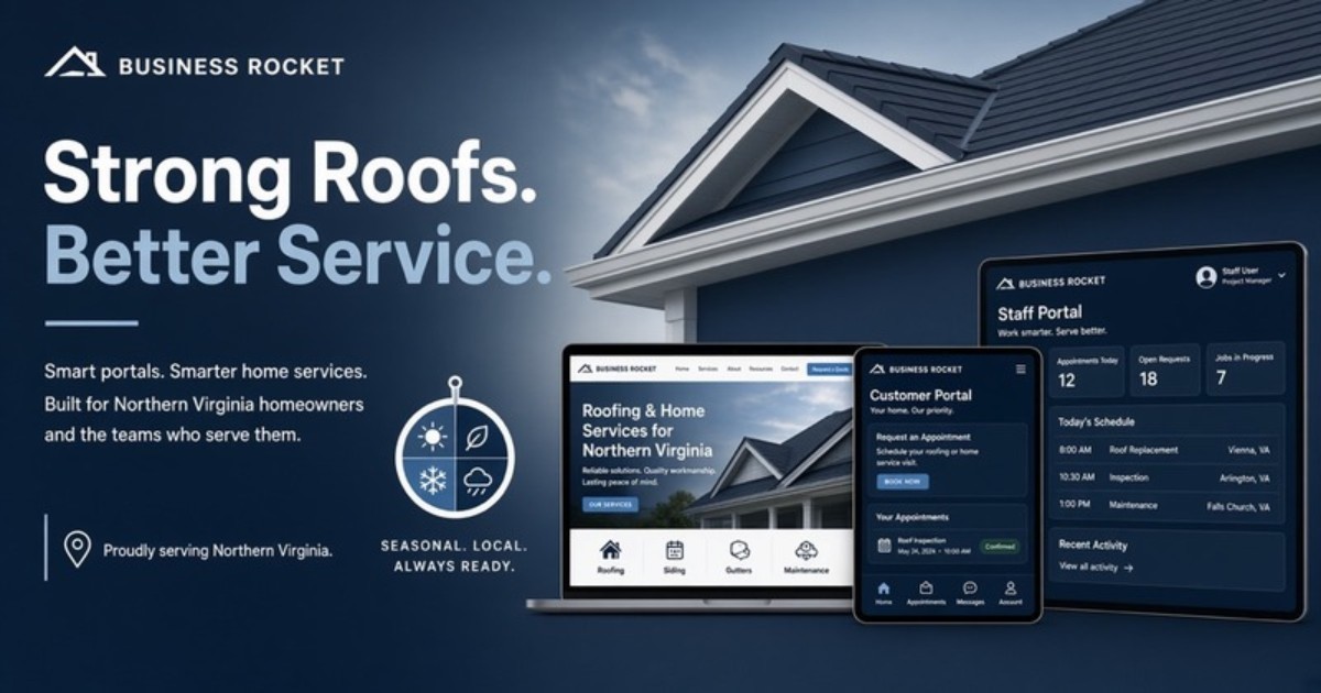 Roofing and home-services website with customer and staff portal concept